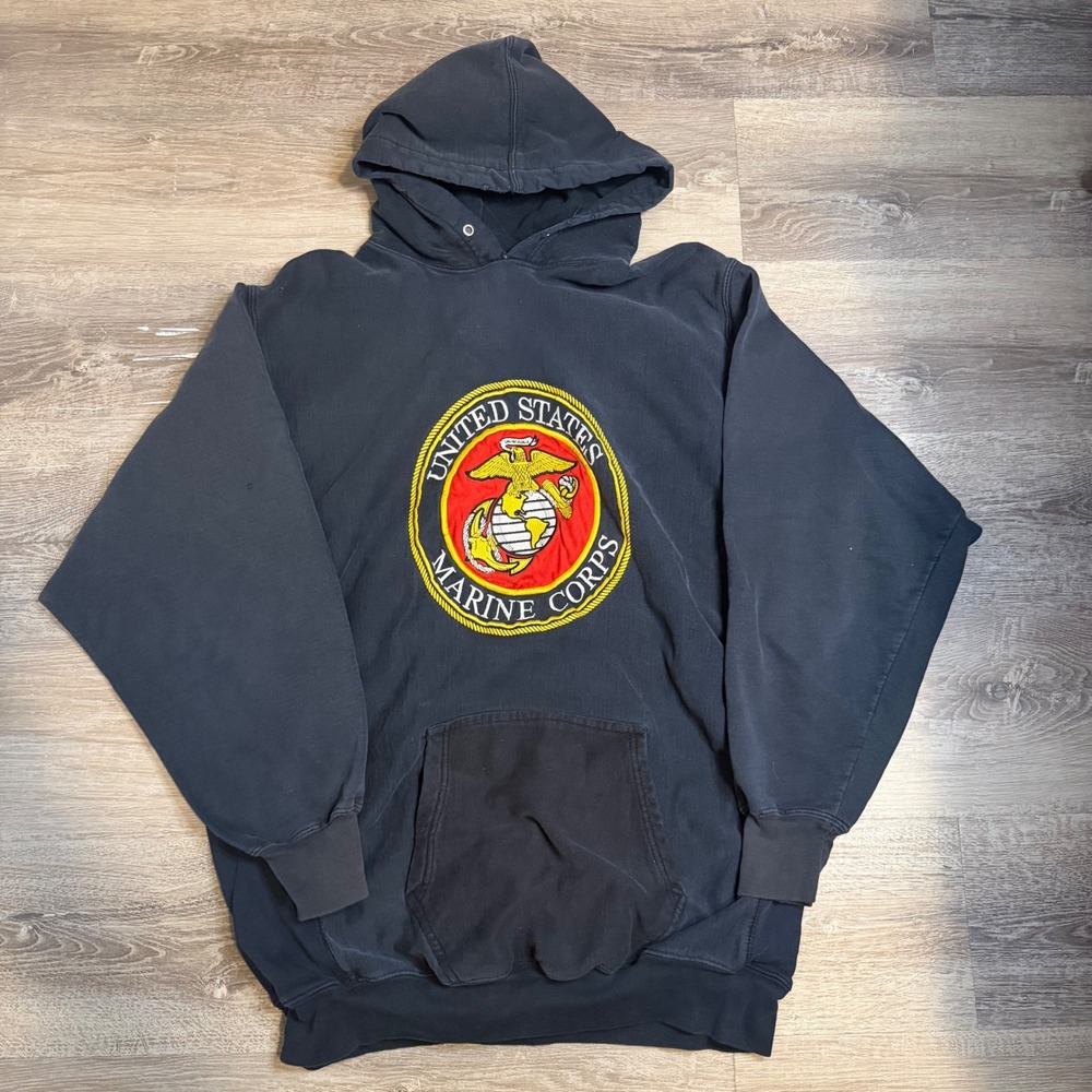Steve & Barry's US Marine Corps Embroidered Hoodie Navy Blue XL USMC Pullover